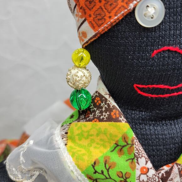 Handmade Primitive Folk Art Cloth Doll Shelf Sitter Patchwork Dress 17" - Picture 4 of 14